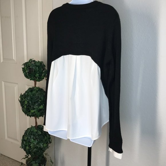 🚦Olivia Sky L/S Sweater w/ Fabric Back | Black/White | Large - Picture 8 of 11